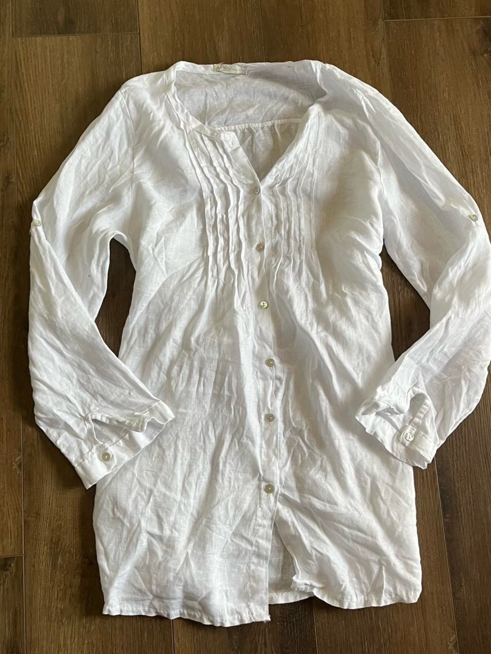 Vintage White Linen long sleeve mini dress